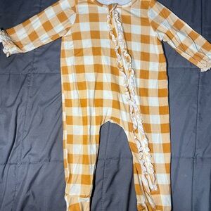 Mud‎ Pie Baby Girl 3–6M Orange White Gingham Bamboo One-Piece Sleeper